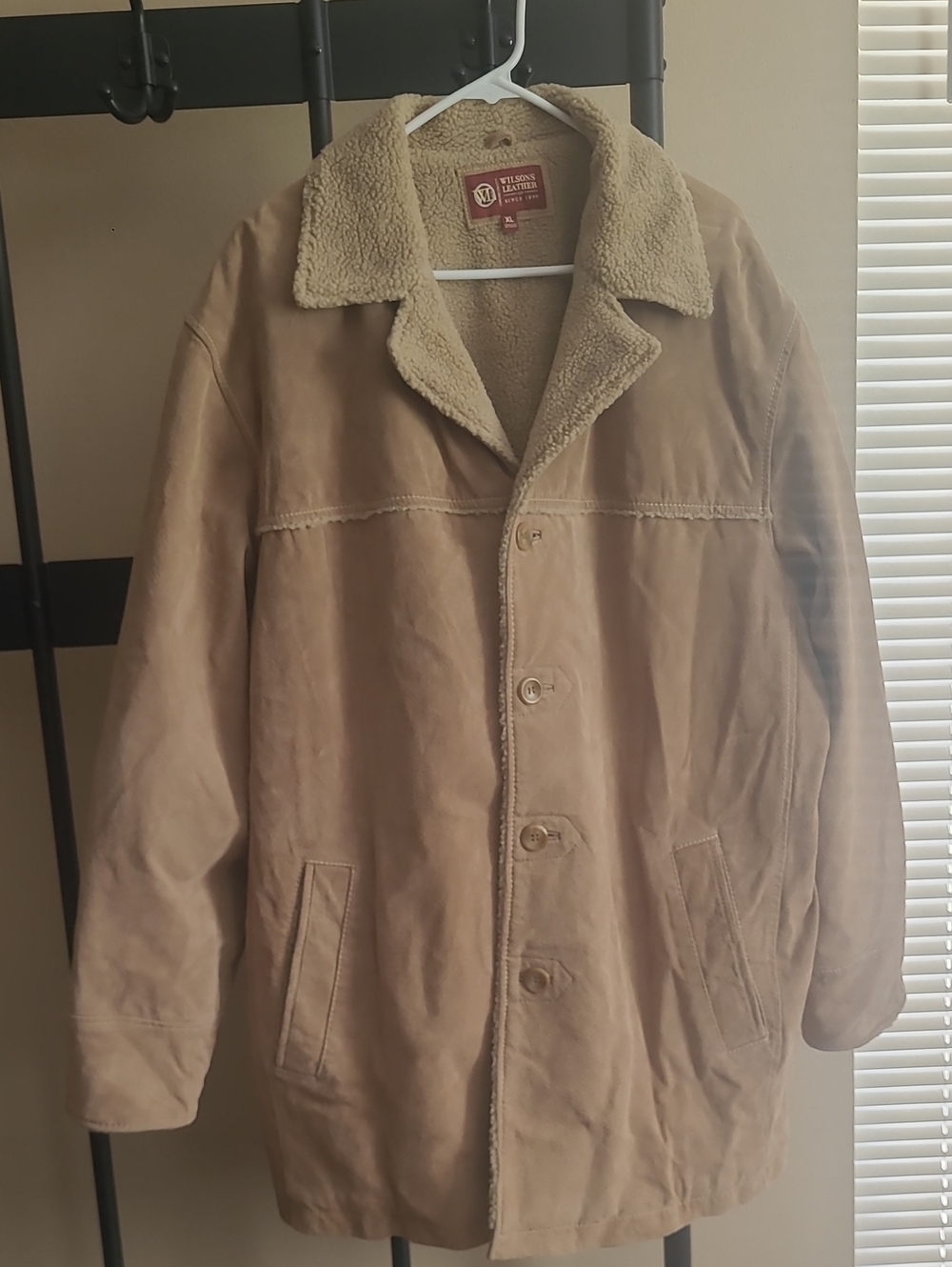 Wilsons Leather Beige Sherpa-Lined Men's Coat